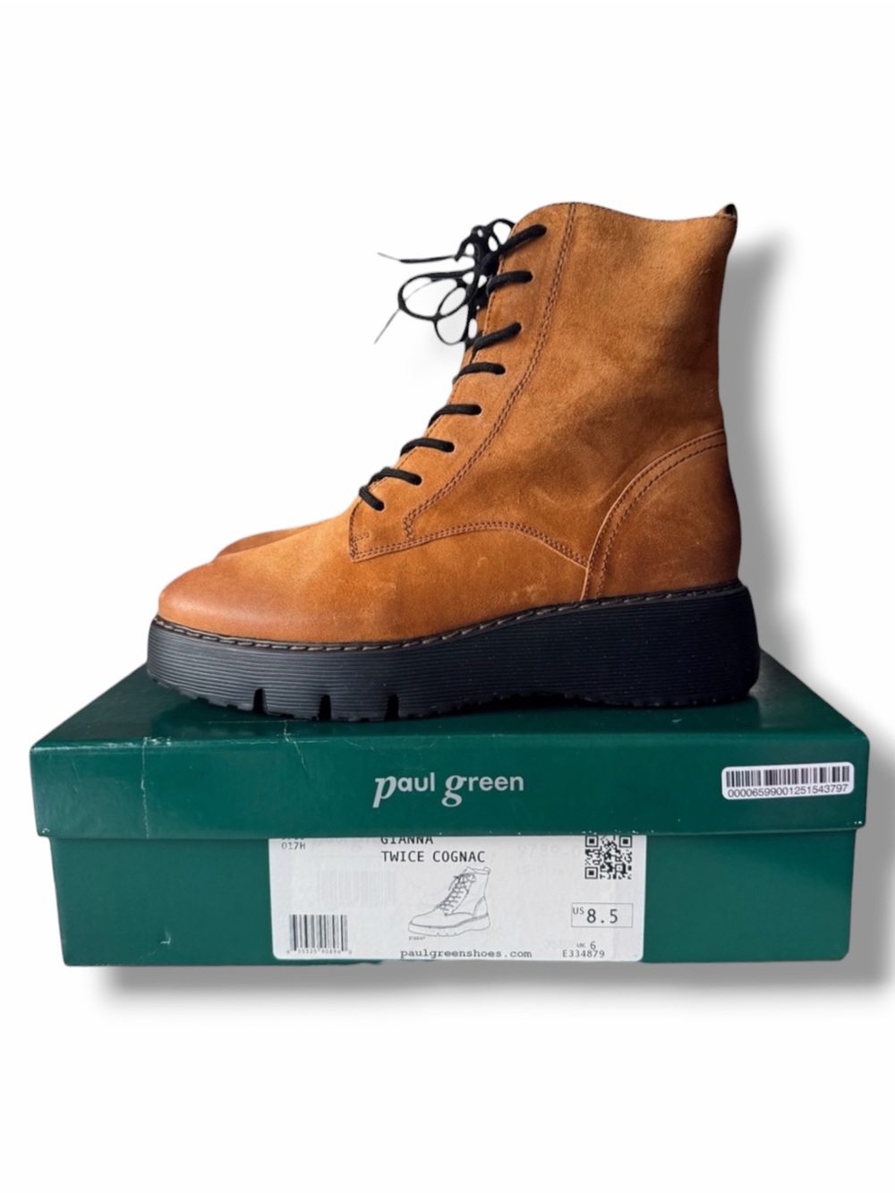 Paul Green Gianna Lace-Up Moto Bootie Boots in Twice Cognac Size 8.5 NIB
